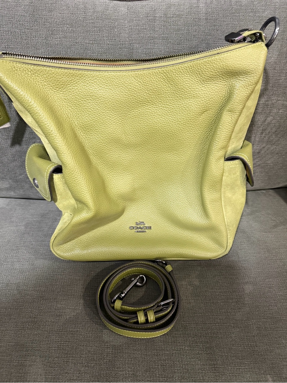 Coach Lime Green Pebbled Leather Shoulder Bag with Removable Strap